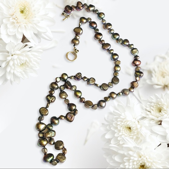 Hand Crafted Necklace Pearls Freshwater Silver Peacock Long Hand Knotted Silk - Picture 2 of 6